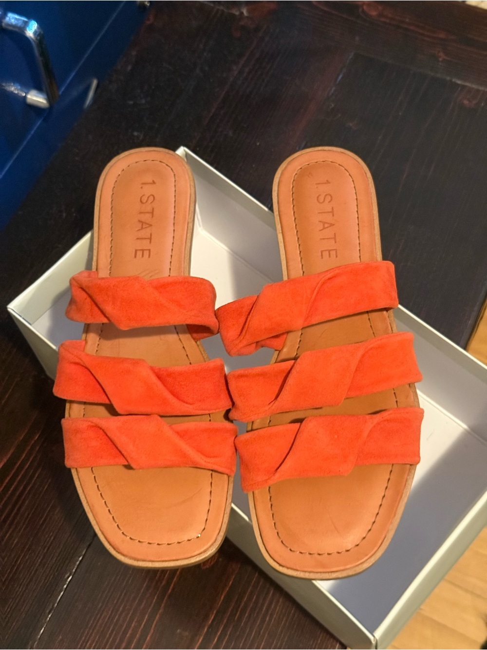 1. State Orange Braided-strap Slide Sandals